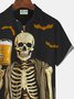 Royaura Halloween Skull Beer Print Men's Button Pocket Short Sleeve Shirt