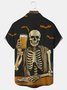 Royaura Halloween Skull Beer Print Men's Button Pocket Short Sleeve Shirt