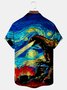Royaura Artistic Oil Painting Monster Print Men's Button Pocket Short Sleeve Shirt