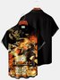Royaura Halloween Holiday Black Men's Hawaiian Shirt Orange Witch Cartoon Stretch Plus Size Aloha Camp Shirts