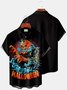 Royaura Halloween Pumpkin Monster Black Men's Casual Shirts Stretch Oversized Aloha Camp Button Down Shirts