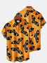 Royaura Halloween Orange Men's Hawaiian Shirts Pumpkin Monster Bat Stretch Plus Size Aloha Camp Button-Down Shirts