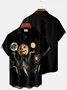 Royaura Horror Halloween Black Men's Hawaiian Shirts Pumpkin Monster Stretch Plus Size Aloha Camp Button-Down Shirts
