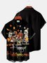 Royaura Thanksgiving Dinosaur Black Men's Casual Holiday Shirt Maple Leaf Cartoon Stretch Oversized Aloha Camp Pocket Shirts