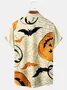 Royaura Halloween Khaki Men's Hawaiian Shirts Pumpkin Monster Bat Stretch Plus Size Aloha Camp Button-Down Shirts