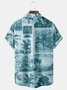 Royaura Patchwork Coconut Tree Print Men's Hawaiian Oversized Shirt with Pockets