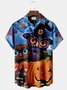 Royaura Halloween Owl Pumpkin Print Men's Hawaiian Oversized Shirt with Pockets