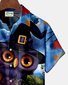 Royaura Halloween Owl Pumpkin Print Men's Hawaiian Oversized Shirt with Pockets