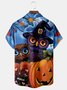 Royaura Halloween Owl Pumpkin Print Men's Hawaiian Oversized Shirt with Pockets