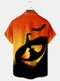 Royaura Halloween Pumpkin Bat Print Men's Hawaiian Oversized Shirt with Pockets