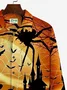 Royaura Vintage Halloween Print Beach Men's Hawaiian Oversized Long Sleeve Shirt with Pockets