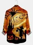 Royaura Vintage Halloween Print Beach Men's Hawaiian Oversized Long Sleeve Shirt with Pockets