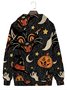 Royaura Halloween Cartoon Men's Black Hoodies Black Cat Spider Pumpkin Spooky Fun Plus Size Knit Pullover Sweatshirts