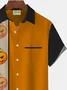 Royaura Halloween Vintage Bowling Pumpkin Print Men's Button Pocket Short Sleeve Shirt