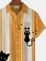 Royaura Cat Halloween Vintage Bowling Print Men's Button Pocket Short Sleeve Shirt