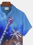 Royaura Coconut Tree Flag Guitar Print Beach Men's Hawaiian Oversized Long Sleeve Shirt with Pockets