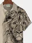 Royaura Vintage Lion Print Men's Button Pocket Short Sleeve Shirt
