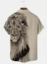 Royaura Vintage Lion Print Men's Button Pocket Short Sleeve Shirt