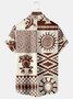 Royaura Native American Pieces Of Indian Ethnic Seamless Print Beach Men's Hawaiian Oversized Shirt with Pockets