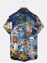 Royaura Halloween Print Beach Men's Hawaiian Oversized Short Sleeve Shirt with Pockets
