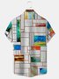 Royaura Geometric Color Block Print Men's Button Pocket Short Sleeve Shirt