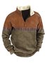 Royaura Casual Color Contrast Warm Zipper Men's Outdoor Stand Collar Sweater