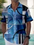 Royaura Modern Space Geometry Print Beach Men's Hawaiian Oversized Shirt with Pockets