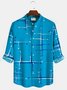 Royaura 50’S Vintage Mid-Century Modern Geometric Blue Men's Camp Shirts Stretch Plus Aloha Casual Pocket Shirts