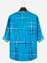 Royaura 50’S Vintage Mid-Century Modern Geometric Blue Men's Camp Shirts Stretch Plus Aloha Casual Pocket Shirts