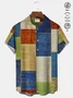 Royaura 50’s Vintage Mid-Century Blue Geometric Men's Casual Shirts Stretch Plus Size Aloha Button Camp Pocket Shirts