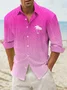 Royaura Hawaii Barbie Pink Coconut Tree Print Men's Button Pocket Long Sleeve Shirt