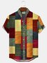Royaura Retro Geometric Color Block Printed Men's Button Pocket Short Sleeve Shirt