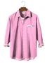 Royaura Barbie Pink Plant Leaf Print Men's Button Pocket Long Sleeve Shirt