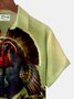 Royaura Happy Thanksgiving Turkey  Print Beach Men's Hawaiian Oversized Shirt with Pockets