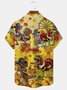 Royaura Thanksgiving Dinosaur Cartoon Yellow Men's Hawaiian Shirts Stretch Plus Size Aloha Camp Pocket Button Shirts