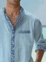 Royaura Natural Fiber Basics Plant Leaf Print Men's Stand Collar Button Pocket Long Sleeve Shirt