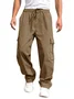 Royaura Retro Casual Men's Cargo Trousers Drawstring Elastic Waist Multi-Pockets Stretch Large Size Casual Pants