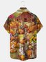 Royaura Halloween Cat Pumpkin Print Men's Button Down Pocket Shirt