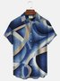 Royaura 50's Retro Mid-Century Geometric Art Blue Men's Aloha Shirts Stretch Oversized Button Down Camp Pocket Shirts