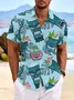 Royaura Hawaiian Tiki Print Men's Button Pocket Short Sleeve Shirt