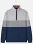 Royaura Men's Color Block Print Zip Long Sleeve Stand Collar Sweatshirt