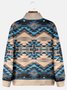 Royaura Men's Aztec Print Art Festive Stand Collar Oversized Sweatshirt
