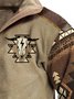 Royaura Men's Vintage Geometric Bull Print Zipper Stand Collar Sweatshirt