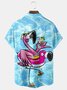 Royaura Pool Flamingo Print Beach Men's Hawaiian Oversized Shirt with Pockets