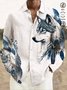 Royaura Animal Wolf Ethnic Print Men's Button Pocket Long Sleeve Shirt