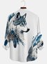 Royaura Animal Wolf Ethnic Print Men's Button Pocket Long Sleeve Shirt