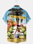Royaura Holiday Coconut Tree Turtle Print Beach Men's Hawaiian Oversized Shirt with Pockets