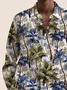 Royaura Vintage Art Floral Men's Long Sleeve Shirts Coconut Palm Tree Stretch Oversized Aloha Camp Button Shirts