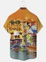 Royaura Beach Holiday Orange Men's Hawaiian Shirts Five O'Clock Parrot Cartoon Stretch Plus Size Aloha Camp Pocket Shirts