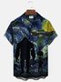 Royaura Mysterious Animals Bigfoot & ET Blue Men's Hawaiian Shirts Art Stretch Wrinkle Free Seersucker Aloha Camp Pocket Shirts